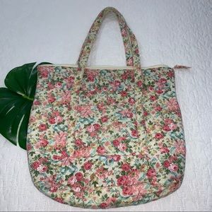 Quilted Pink Rose Fabric Tote